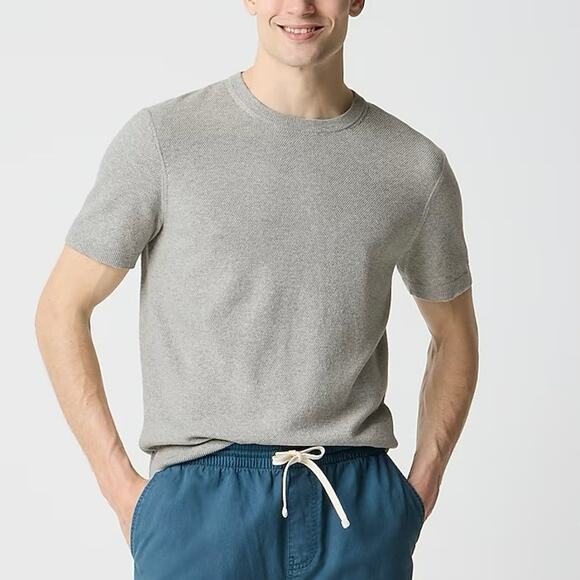 NWT J.Crew Factory Men's Cotton Seed-Stitch Sweater Tee Heather Dove Grey Small - Picture 1 of 9